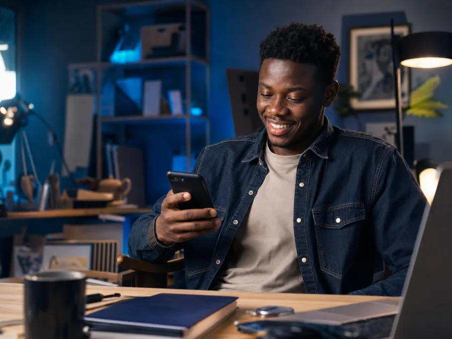 Entrepreneur checking his Titaar business from a phone